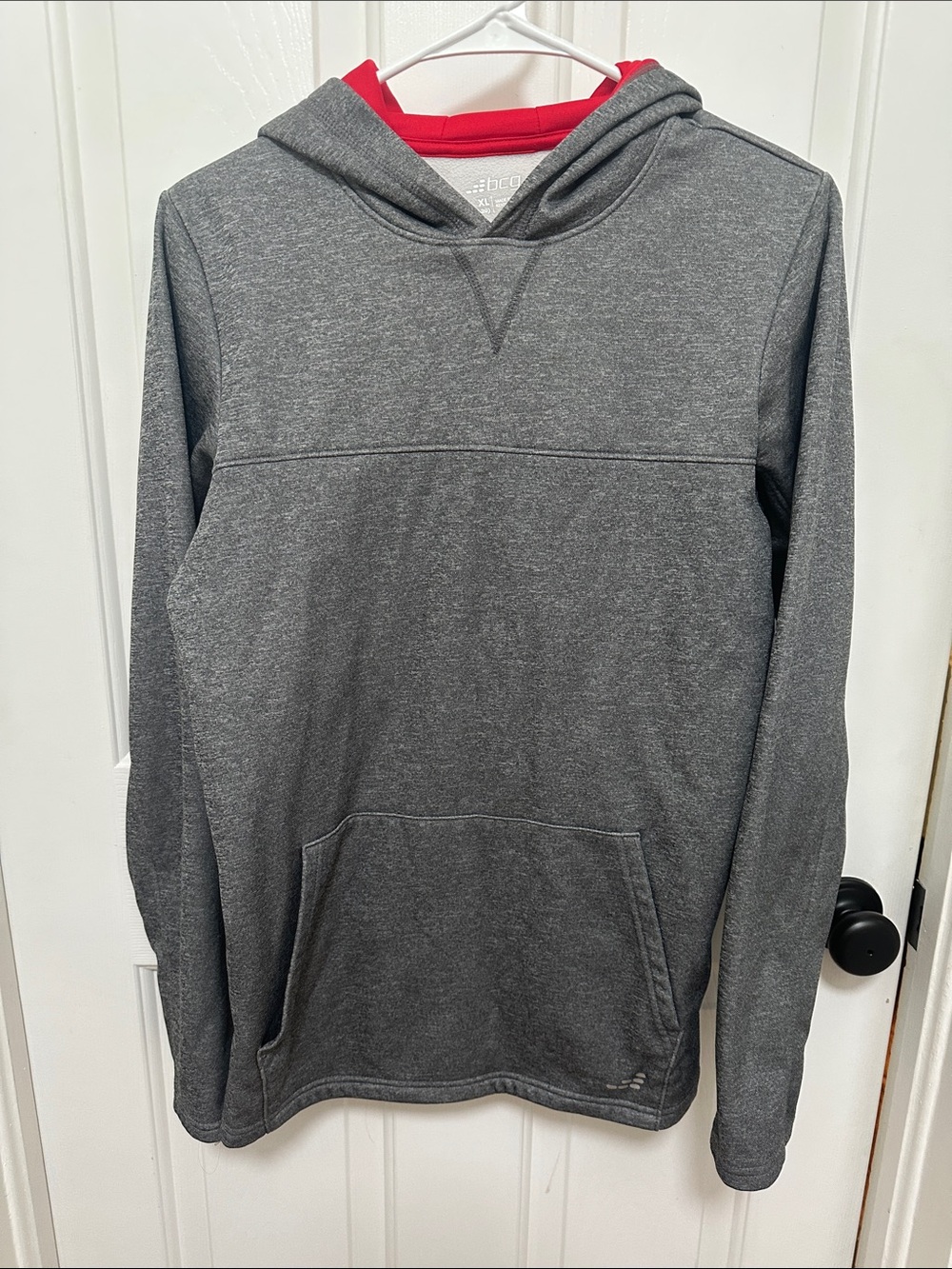 0240 Youth Boys Gray Hooded Pullover Sweatshirt with Red Lining size XL